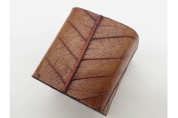 中村宗悦　遠山蒔絵と内金が趣深い柿の葉茶器　共箱付き　(R-090671)