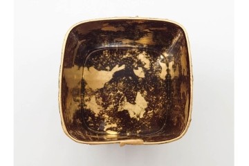 中村宗悦　遠山蒔絵と内金が趣深い柿の葉茶器　共箱付き　(R-090671)