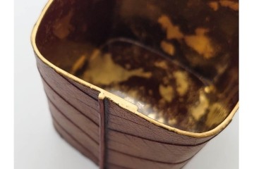中村宗悦　遠山蒔絵と内金が趣深い柿の葉茶器　共箱付き　(R-090671)