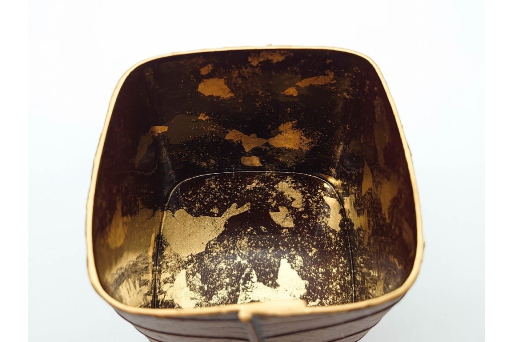 中村宗悦　遠山蒔絵と内金が趣深い柿の葉茶器　共箱付き　(R-090671)