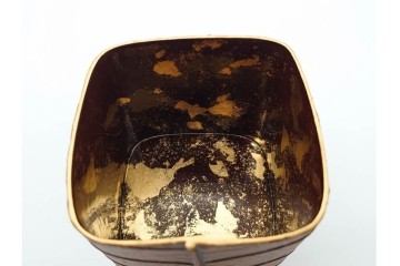 中村宗悦　遠山蒔絵と内金が趣深い柿の葉茶器　共箱付き　(R-090671)