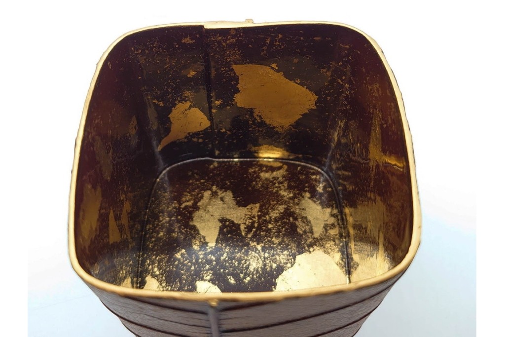 中村宗悦　遠山蒔絵と内金が趣深い柿の葉茶器　共箱付き　(R-090671)