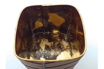 中村宗悦　遠山蒔絵と内金が趣深い柿の葉茶器　共箱付き　(R-090671)