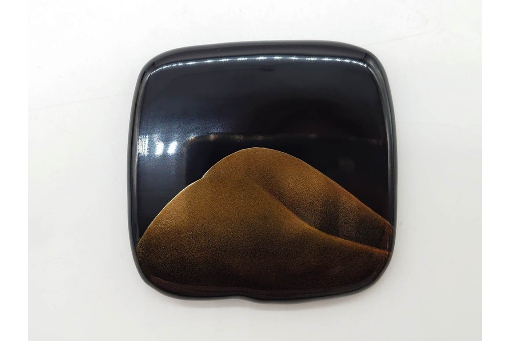 中村宗悦　遠山蒔絵と内金が趣深い柿の葉茶器　共箱付き　(R-090671)