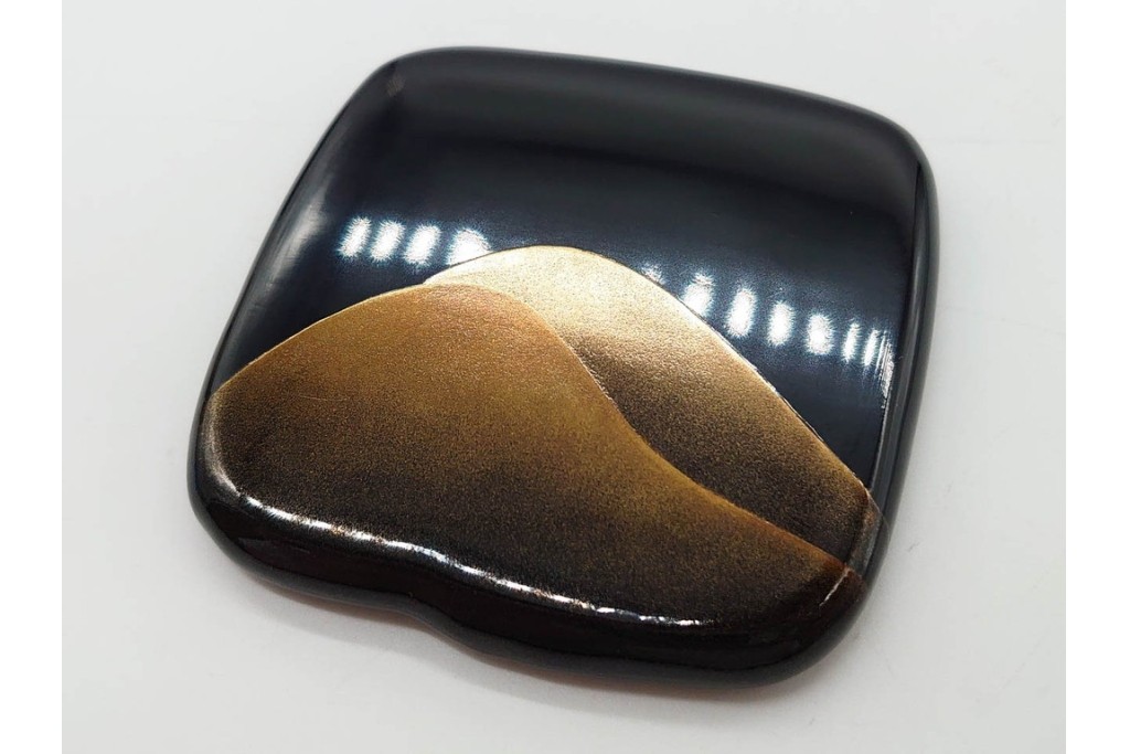 中村宗悦　遠山蒔絵と内金が趣深い柿の葉茶器　共箱付き　(R-090671)