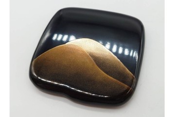 中村宗悦　遠山蒔絵と内金が趣深い柿の葉茶器　共箱付き　(R-090671)