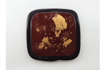 中村宗悦　遠山蒔絵と内金が趣深い柿の葉茶器　共箱付き　(R-090671)