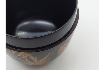 伯峰(志田勝)　桐竹蒔絵が格調高い中棗　共箱付き　(R-090673)