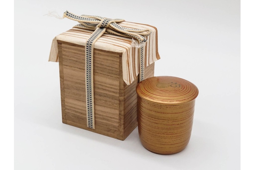 高井泰令　菊桐蒔絵が味わい深い茶入　共箱付き　(R-090674)