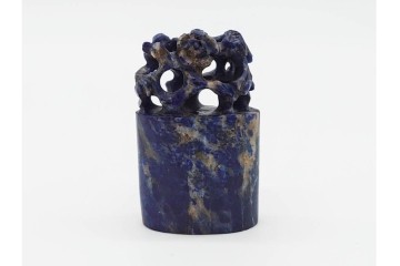 篆刻家 河西笛洲　おそらく青金石(ラピスラズリ)　花鳥の彫刻が目を引く印材　(R-090675)