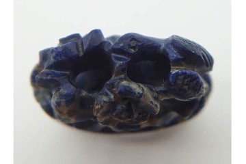 篆刻家 河西笛洲　おそらく青金石(ラピスラズリ)　花鳥の彫刻が目を引く印材　(R-090675)