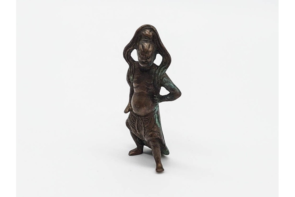 時代物　古銅　真鍮　力強い姿を表した金剛力士像(仁王像)の懐中仏　(R-090679)