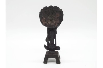 時代物　中国?日本?　古銅　 観音菩薩仏像と玉乗親子獅子の置物2点セット　(R-090686)