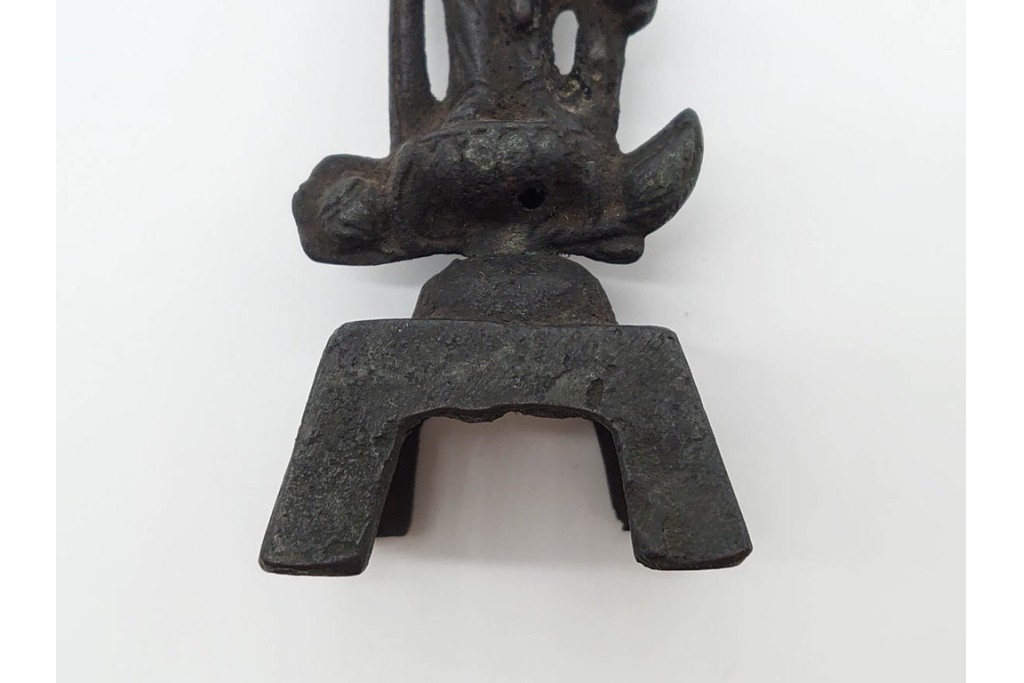 時代物　中国?日本?　古銅　 観音菩薩仏像と玉乗親子獅子の置物2点セット　(R-090686)