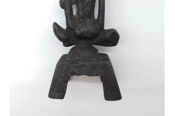時代物　中国?日本?　古銅　 観音菩薩仏像と玉乗親子獅子の置物2点セット　(R-090686)