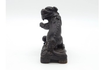 時代物　中国?日本?　古銅　 観音菩薩仏像と玉乗親子獅子の置物2点セット　(R-090686)