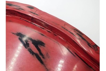 時代物　根来塗　使い込まれた風合いが味わい深い足付盆　(R-090688)