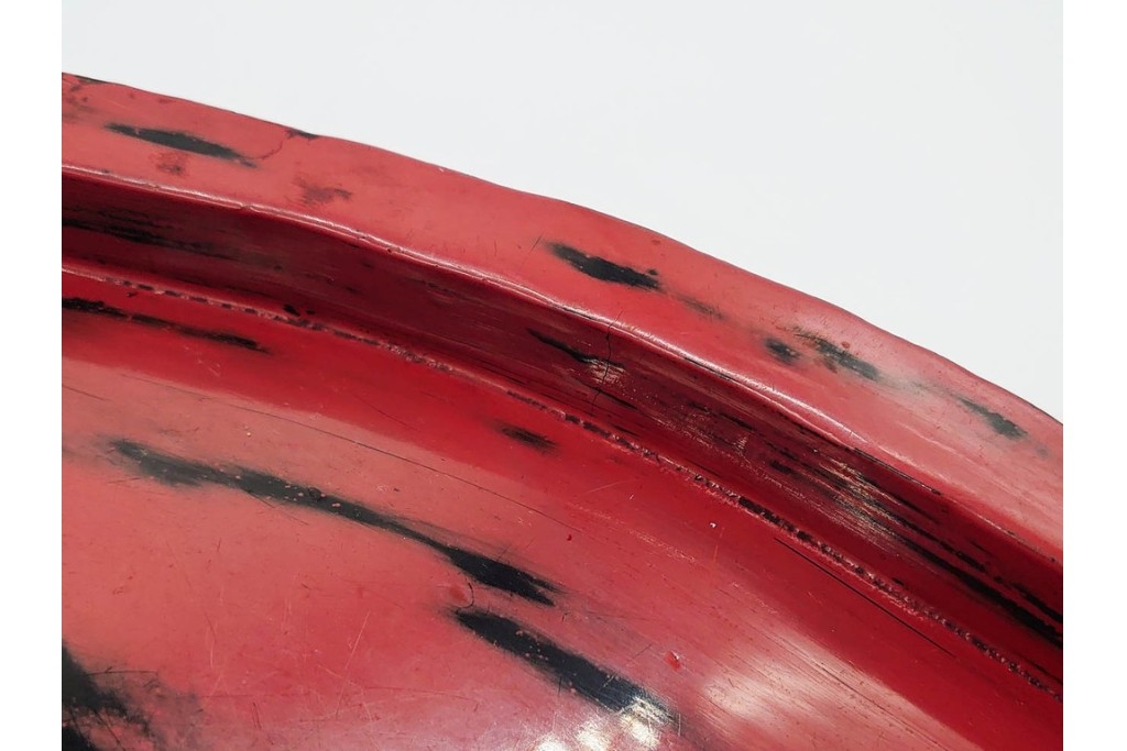 時代物　根来塗　使い込まれた風合いが味わい深い足付盆　(R-090688)