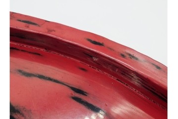 時代物　根来塗　使い込まれた風合いが味わい深い足付盆　(R-090688)
