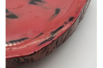 時代物　根来塗　使い込まれた風合いが味わい深い足付盆　(R-090688)