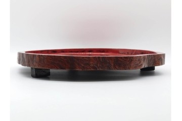 時代物　根来塗　使い込まれた風合いが味わい深い足付盆　(R-090688)
