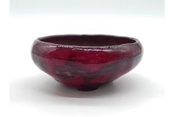 香山　鶏血釉の深い紅色が美しい盆栽鉢　(R-090689)