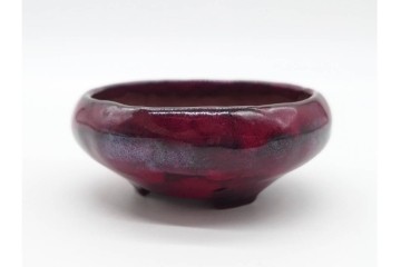 香山　鶏血釉の深い紅色が美しい盆栽鉢　(R-090689)
