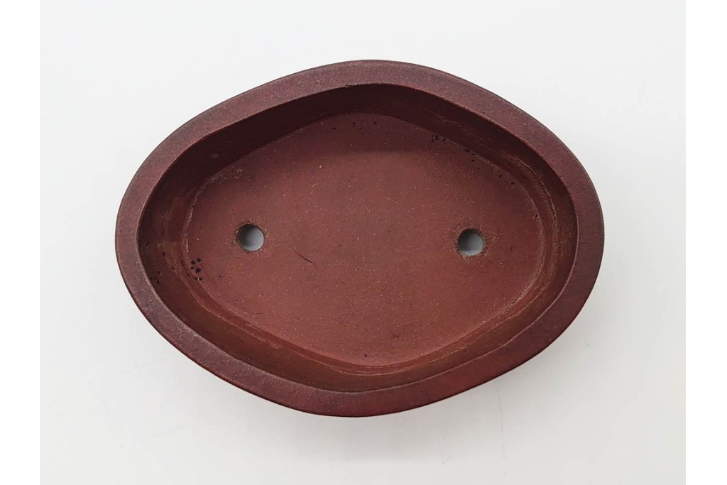 時代物　1点に東福寺の銘あり　楕円型・丸型　支那鉢や朱泥鉢の盆栽鉢3点セット　(R-090691)