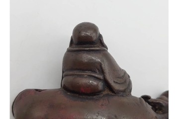時代物　古銅　牛の背に乘る人物をかたどった水滴　外箱付き　(R-090692)