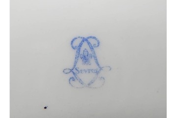 フランスアンティーク　Sevres(セーブル)　金彩　深いブルーとピンクの薔薇の対比が美しいカップ&ソーサー　ケース付き　(R-090695)