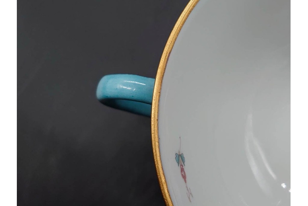 希少!　ハンガリー　HEREND(ヘレンド)　トゥッピーニの角笛　気品漂うダブルハンドルのカップ&ソーサー3客セット　(R-090696)