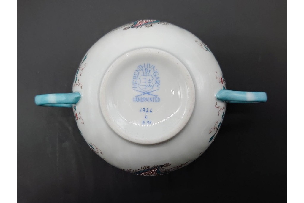 希少!　ハンガリー　HEREND(ヘレンド)　トゥッピーニの角笛　気品漂うダブルハンドルのカップ&ソーサー3客セット　(R-090696)