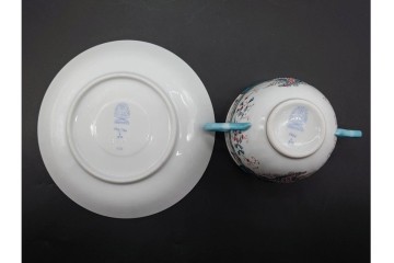 希少!　ハンガリー　HEREND(ヘレンド)　トゥッピーニの角笛　気品漂うダブルハンドルのカップ&ソーサー3客セット　(R-090696)