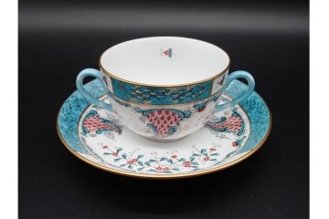 希少!　ハンガリー　HEREND(ヘレンド)　トゥッピーニの角笛　気品漂うダブルハンドルのカップ&ソーサー3客セット　(R-090696)