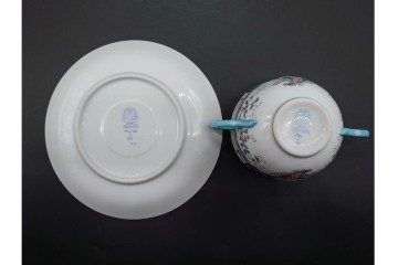 希少!　ハンガリー　HEREND(ヘレンド)　トゥッピーニの角笛　気品漂うダブルハンドルのカップ&ソーサー3客セット　(R-090696)