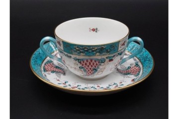 希少!　ハンガリー　HEREND(ヘレンド)　トゥッピーニの角笛　気品漂うダブルハンドルのカップ&ソーサー3客セット　(R-090697)