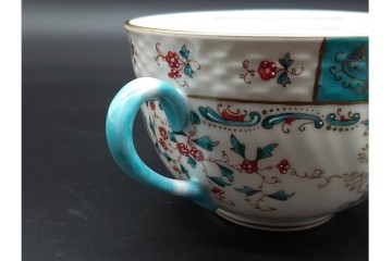 希少!　ハンガリー　HEREND(ヘレンド)　トゥッピーニの角笛　気品漂うダブルハンドルのカップ&ソーサー3客セット　(R-090697)