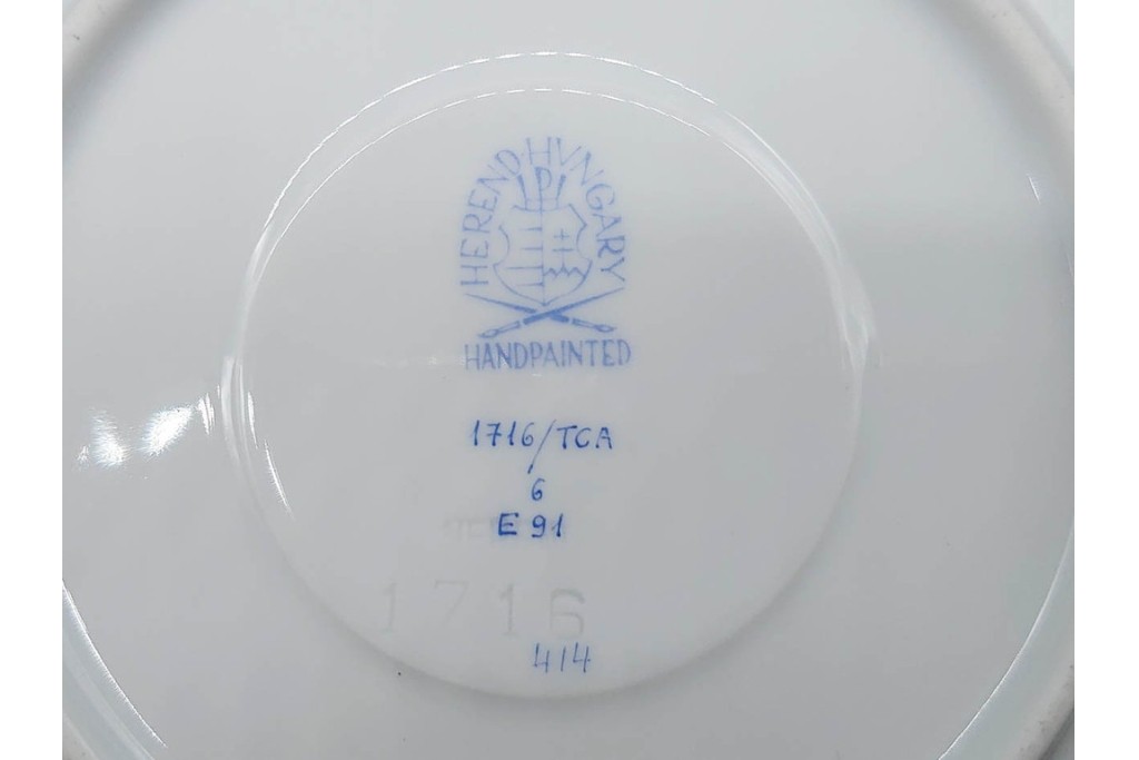 希少!　ハンガリー　HEREND(ヘレンド)　トゥッピーニの角笛　気品漂うダブルハンドルのカップ&ソーサー3客セット　(R-090697)