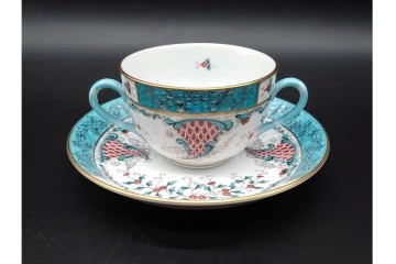 希少!　ハンガリー　HEREND(ヘレンド)　トゥッピーニの角笛　気品漂うダブルハンドルのカップ&ソーサー3客セット　(R-090697)
