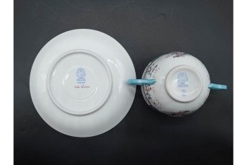 希少!　ハンガリー　HEREND(ヘレンド)　トゥッピーニの角笛　気品漂うダブルハンドルのカップ&ソーサー3客セット　(R-090697)