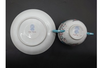 希少!　ハンガリー　HEREND(ヘレンド)　トゥッピーニの角笛　気品漂うダブルハンドルのカップ&ソーサー3客セット　(R-090697)