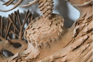 ヴィンテージ建具　昭和中期　最高級　井波彫刻　松と竹を緻密に彫り上げた両面彫刻欄間1枚　(R-090700)