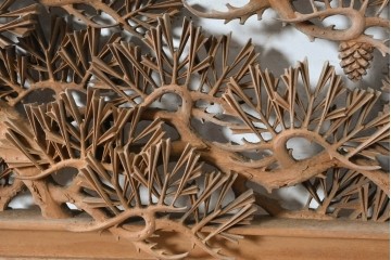 ヴィンテージ建具　昭和中期　最高級　井波彫刻　松と竹を緻密に彫り上げた両面彫刻欄間1枚　(R-090700)