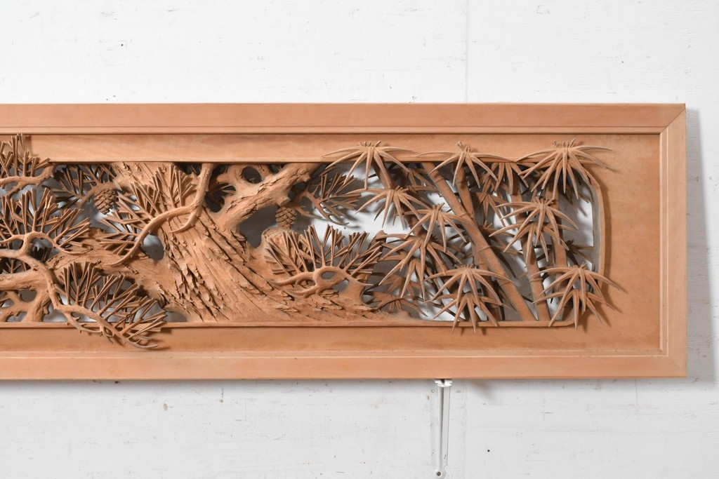 ヴィンテージ建具　昭和中期　最高級　井波彫刻　松と竹を緻密に彫り上げた両面彫刻欄間1枚　(R-090700)