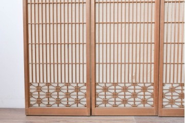 ヴィンテージ建具　昭和中期　蜀江文様の組子がアクセントを添える書院戸4枚セット　(R-090706)