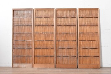 ヴィンテージ建具　昭和中期　素朴な風合いを楽しめる幅狭の夏戸4枚セット　(R-090708)
