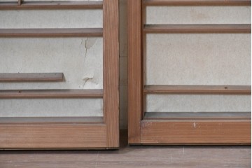 ヴィンテージ建具　昭和中期　流れる雲のような格子が趣深い障子窓4枚セット　(R-090709)