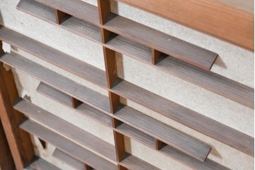 ヴィンテージ建具　昭和中期　流れる雲のような格子が趣深い障子窓4枚セット　(R-090709)