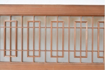 ヴィンテージ建具　昭和中期　片面ガラス　幾何学的な組子意匠が印象的な明かり取り1枚　(R-090713)