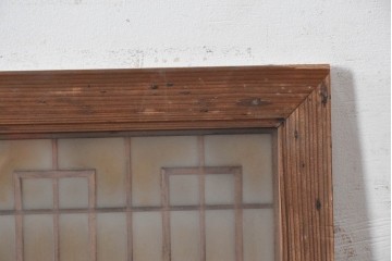 ヴィンテージ建具　昭和中期　片面ガラス　幾何学的な組子意匠が印象的な明かり取り1枚　(R-090713)